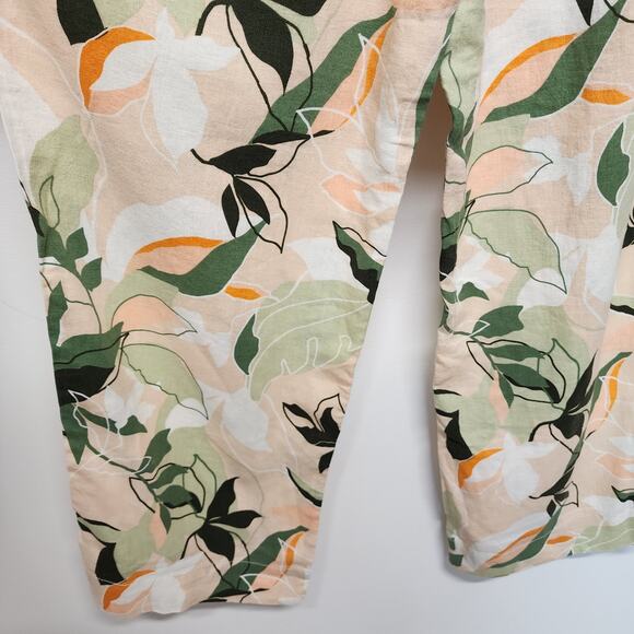Nicole Miller Tropical Linen Blend Pants Size M Ruffle Waist Straight Leg Travel - Picture 7 of 11